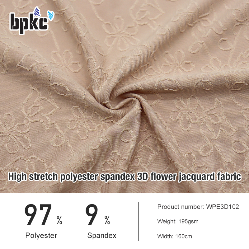 High stretch polyester spandex 3D flower jacquard fabric